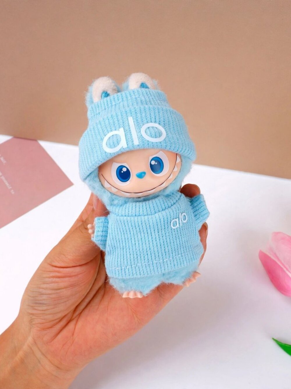 4th Gen Mini Labubu Doll Outfit – Light Blue Alo Knit Set | Brand New
